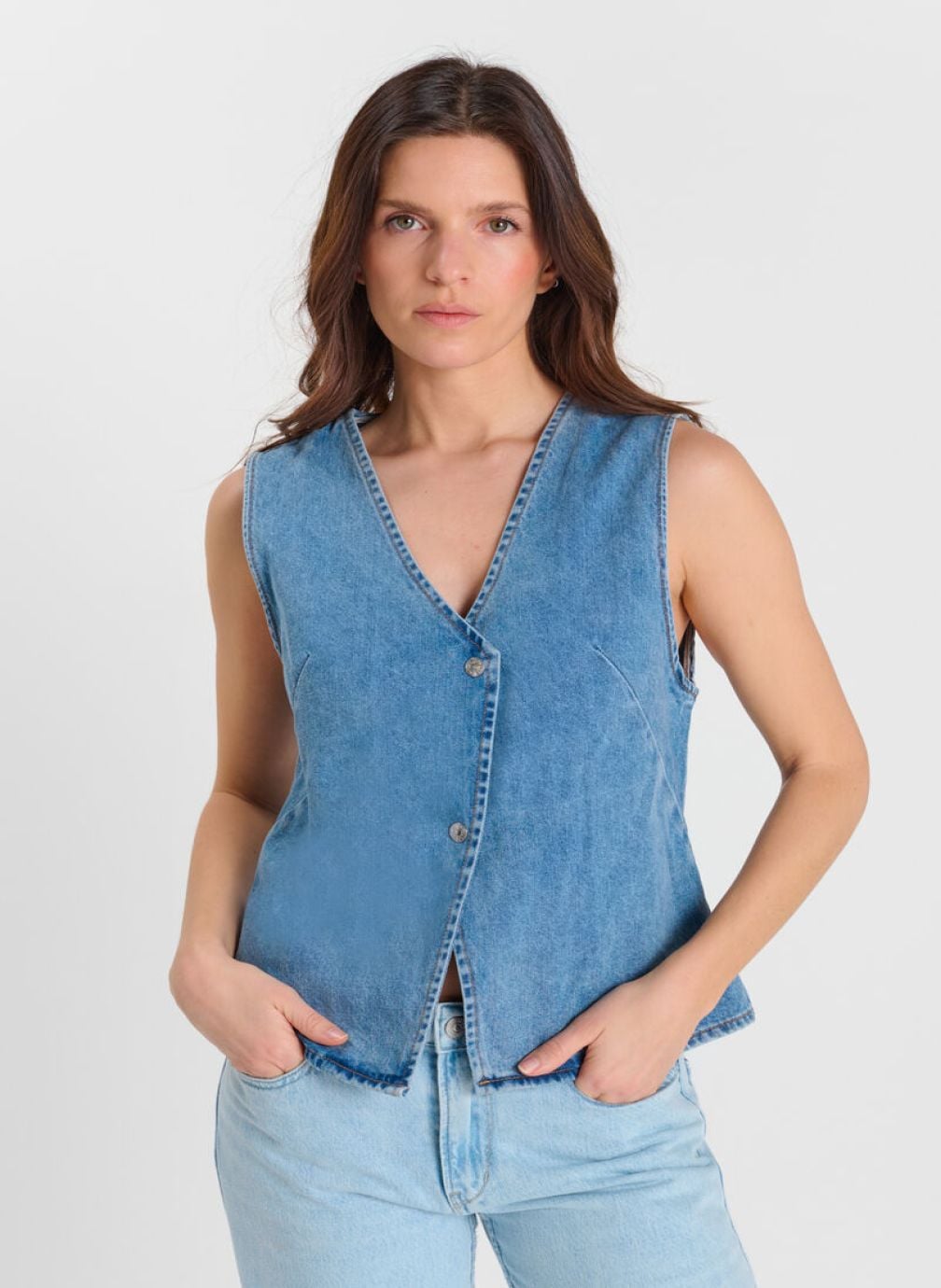 Vestes Gilet sans manches MELORA Blue femme bleu Le temps des cerises Vestes Gilet sans manches MELORA Blue femme bleu Bleu