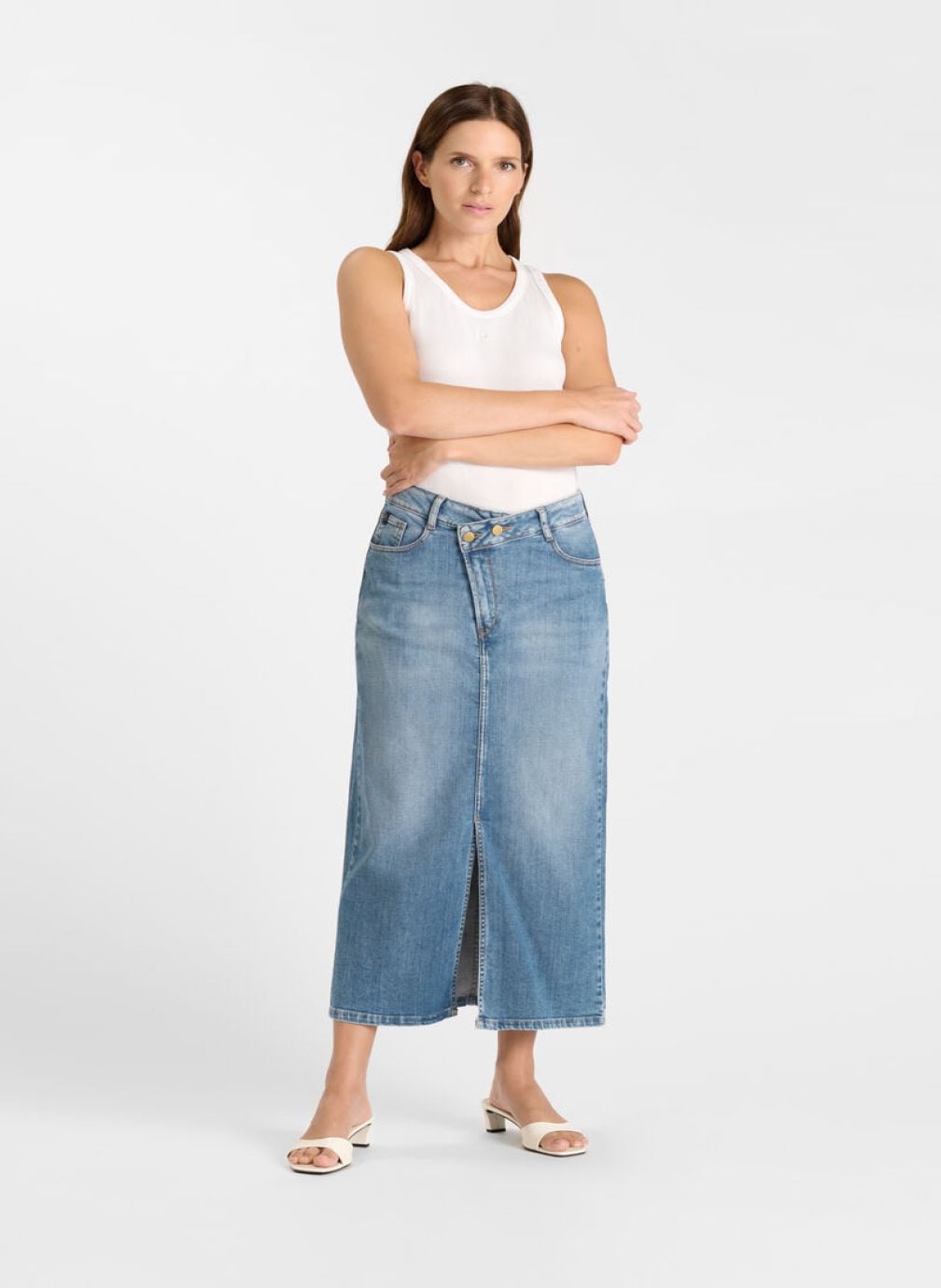 Jupes mi-longues Jupe droite en jeans ERYKHA Blue femme bleu Le temps des cerises Jupes mi-longues Jupe droite en jeans ERYKHA Blue femme bleu Bleu