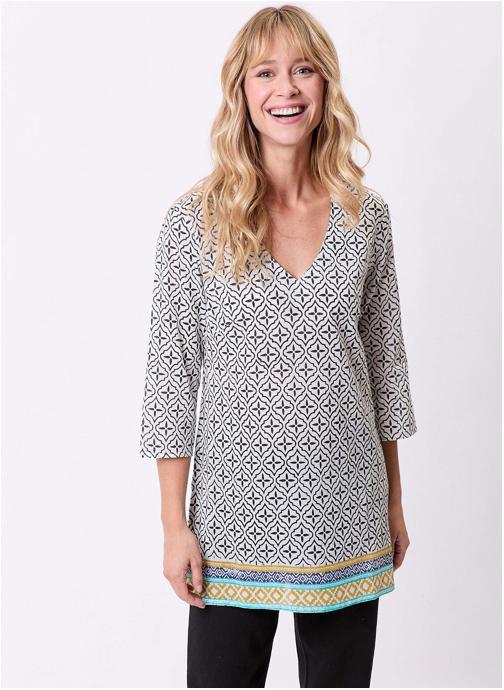 La Fiancée Blouses Tunique imprimée en coton bio LAURIE femme blanc
