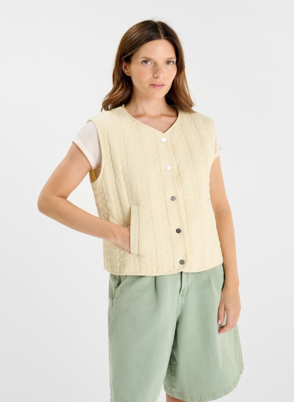 Vestes Veste sans manches GUDRA White femme blanc Le temps des cerises Vestes Veste sans manches GUDRA White femme blanc Blanc