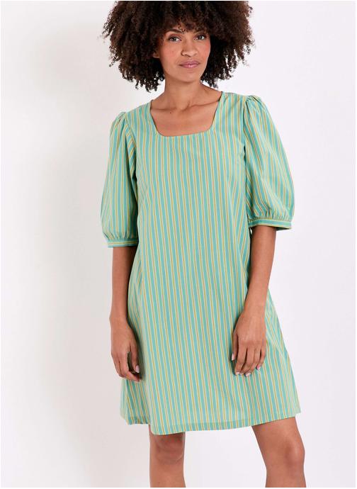 La Fiancée Robes Robe rayures coton bio manches 3/4 ALICK femme vert