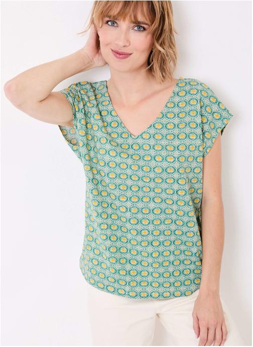 La Fiancée Tee-shirts T-shirt imprimé coton bio col V BACACIANE femme vert