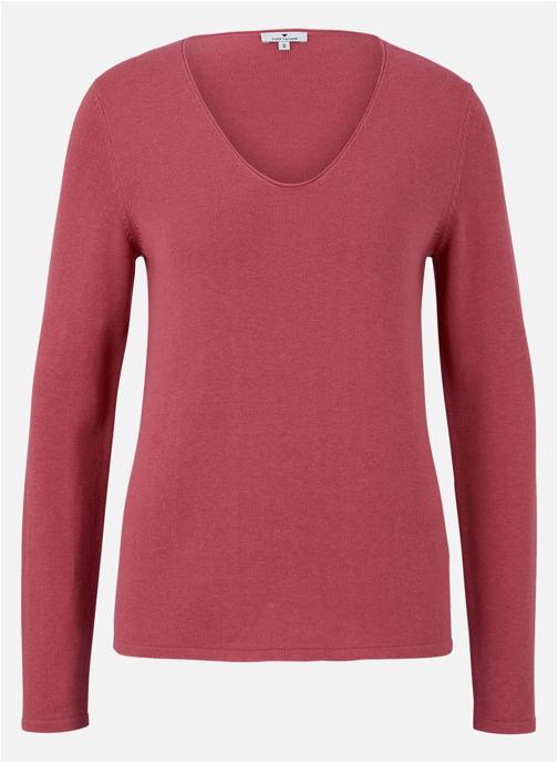 Tom Tailor Pulls Pull col v droit - 1012976 femme rose