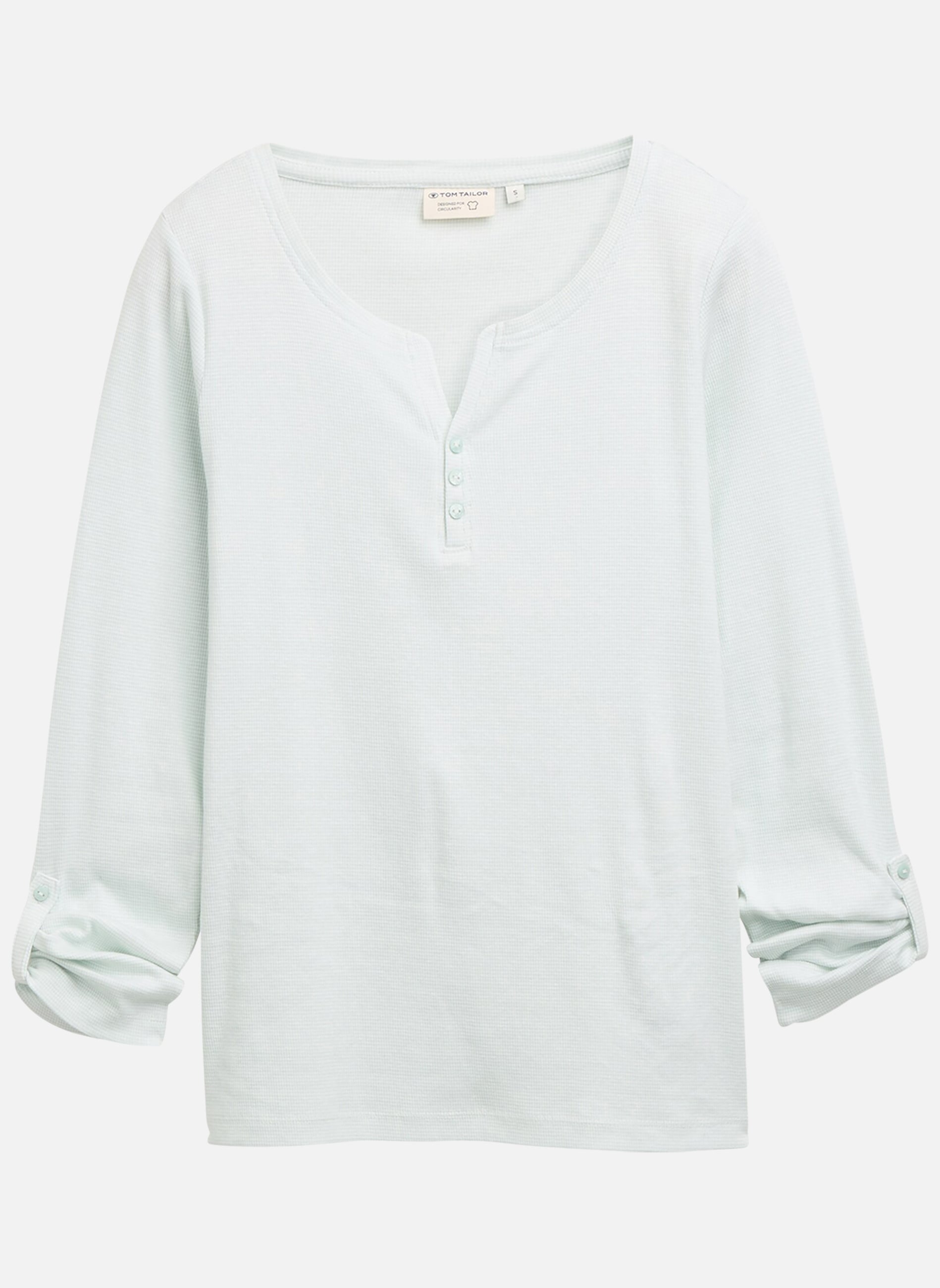 Tee-shirts T-shirt coton biologique col tunisien manches longues ajusté - 1024036 femme blanc Tom Tailor Tee-shirts T-shirt coton biologique col tunisien manches longues ajusté - 1024036 femme blanc Blanc