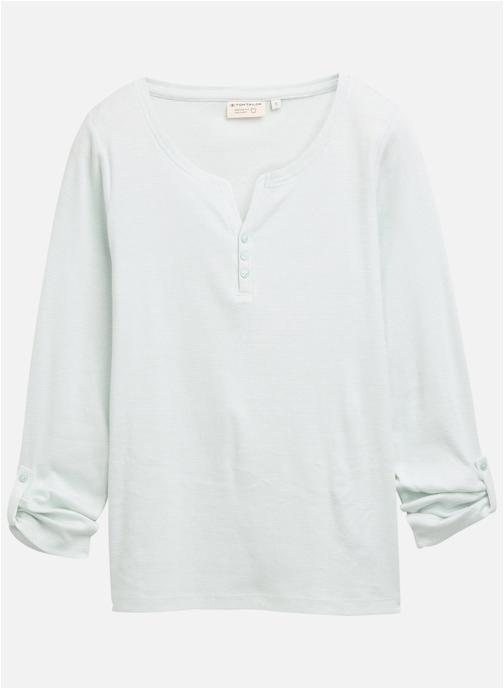 Tom Tailor Tee-shirts T-shirt coton biologique col tunisien manches longues ajusté - 1024036 femme blanc