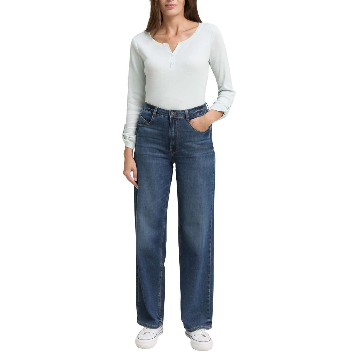 Tee-shirts T-shirt coton biologique col tunisien manches longues ajusté - 1024036 femme blanc Tom Tailor Tee-shirts T-shirt coton biologique col tunisien manches longues ajusté - 1024036 femme blanc Blanc
