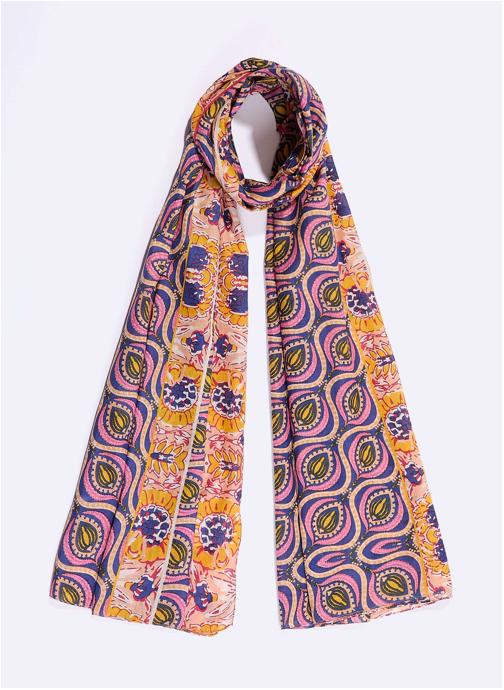 La Fiancée Foulards Etole voile de coton bio mix print NILONA femme rose