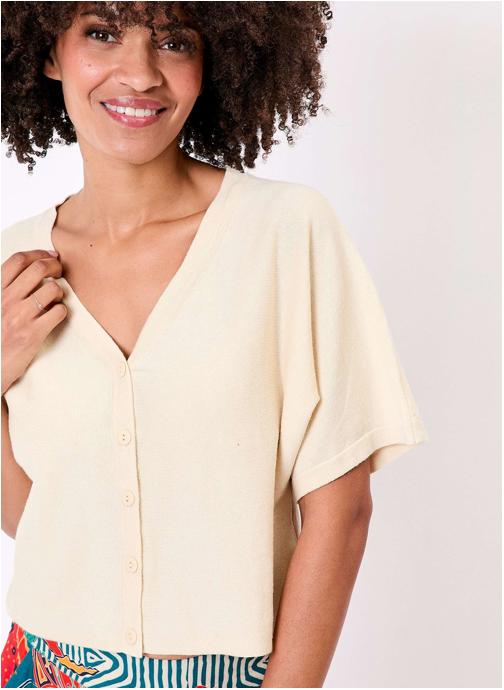 La Fiancée Gilets Gilet court en maille uni MELIO femme beige
