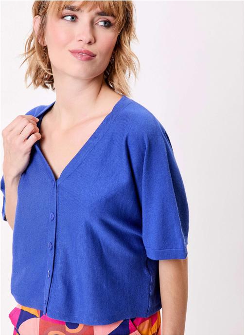 La Fiancée Gilets Gilet court en maille uni MELIO femme bleu