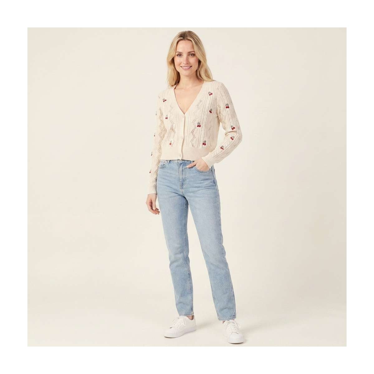 Gilets Gilet coton mélangé à motifs droit - 15363087 femme blanc ONLY Gilets Gilet coton mélangé à motifs droit - 15363087 femme blanc Blanc