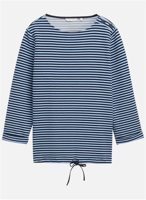 Tom Tailor Sweats à capuche Pull coton biologique mélangé à rayures col rond droit - 1045536 femme bleu