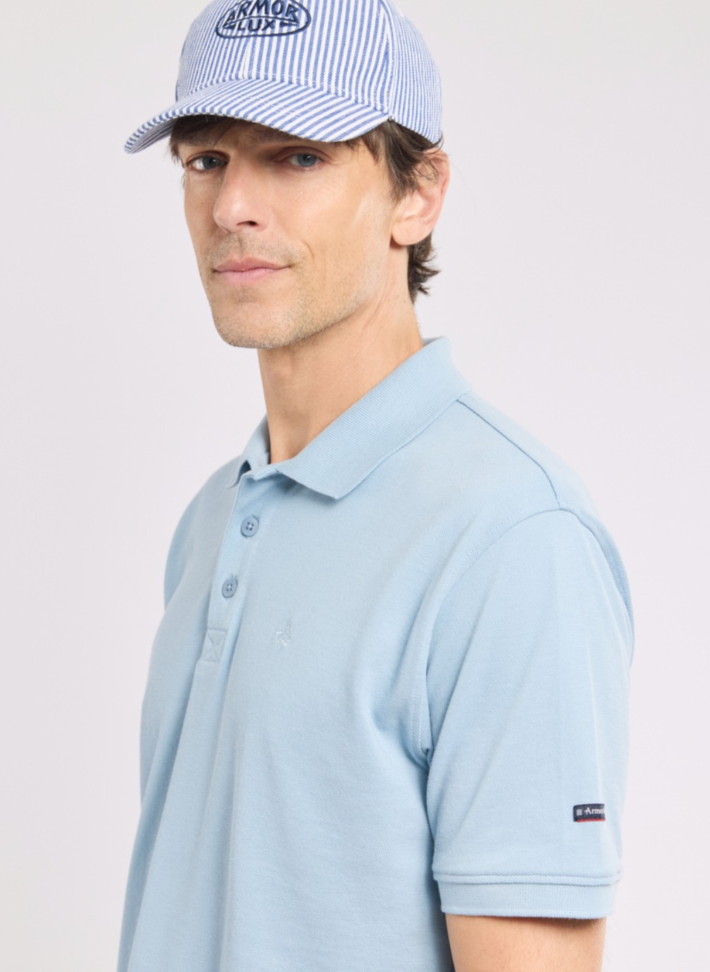 Polos Polo 75045 blanc homme bleu Armor Lux Polos Polo 75045 blanc homme bleu Bleu délavé