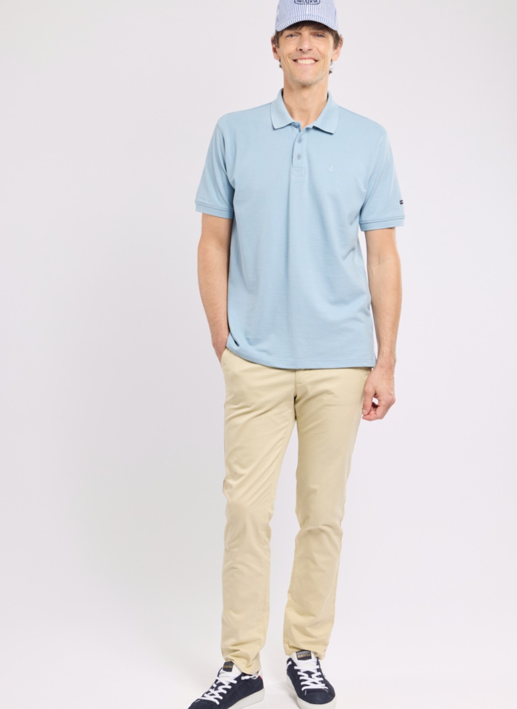 Polos Polo 75045 blanc homme bleu Armor Lux Polos Polo 75045 blanc homme bleu Bleu délavé