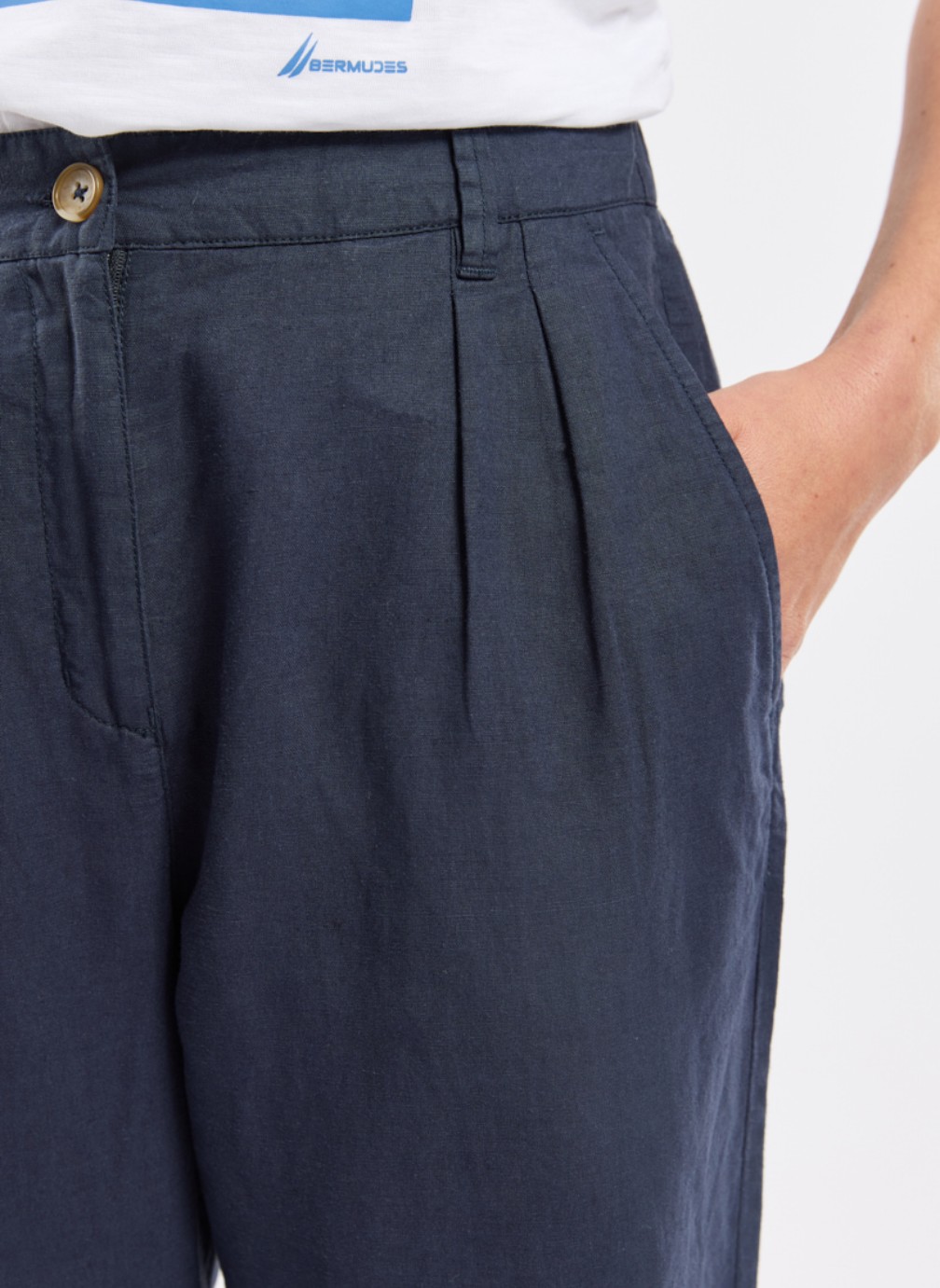 Pantalons droit Pantalon Leyan navy femme bleu Bermudes Pantalons droit Pantalon Leyan navy femme bleu Bleu foncé