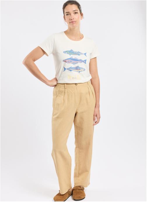 Bermudes Pantalons droit Pantalon Leyan navy femme beige