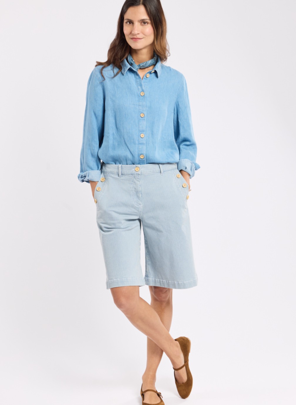 Bermudas Bermuda 75963 fines rayures denim/blanc femme bleu Armor Lux Bermudas Bermuda 75963 fines rayures denim/blanc femme bleu Bleu denim