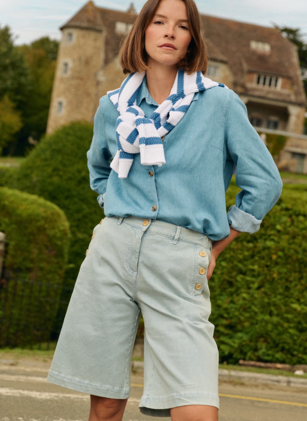 Bermudas Bermuda 75963 fines rayures denim/blanc femme bleu Armor Lux Bermudas Bermuda 75963 fines rayures denim/blanc femme bleu Bleu denim