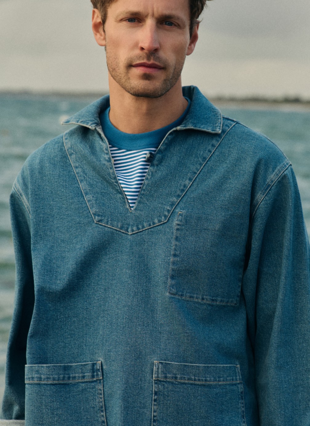 Vestes Vareuse 75872 denim moyen homme bleu Armor Lux Vestes Vareuse 75872 denim moyen homme bleu Bleu denim