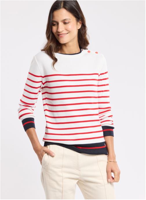 Armor Lux Pulls Pull Saint valentin blanc/carminio/rich navy femme rouge