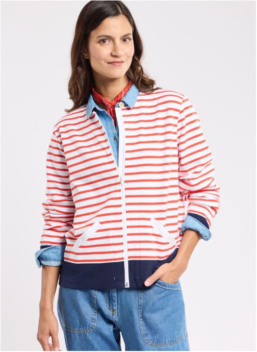 Armor Lux Gilets Cardigan 75117 blanc/carminio/seal femme rouge