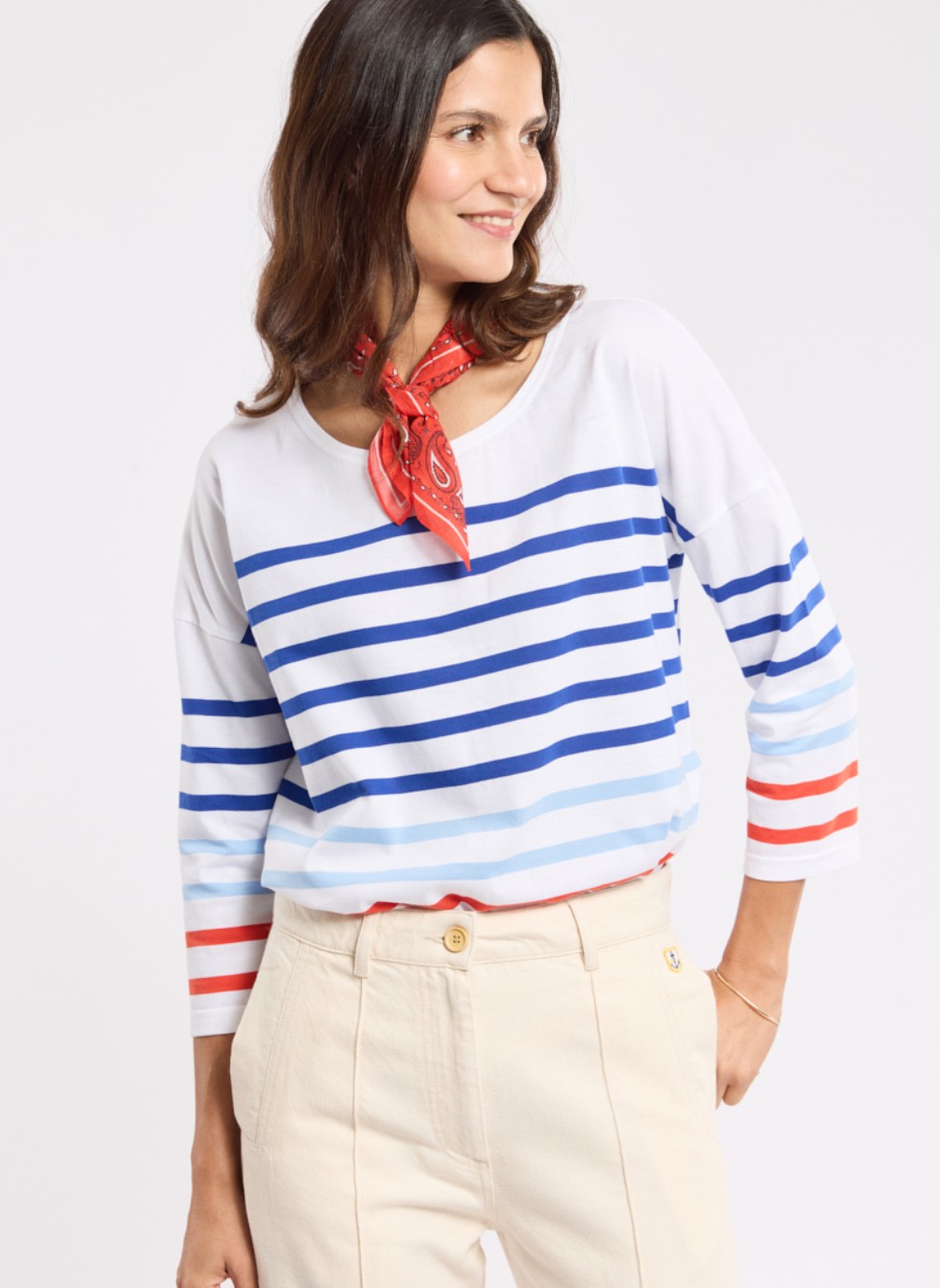 Tee-shirts Marinière 74905 blc/mazarine/placdblue/car femme bleu Armor Lux Tee-shirts Marinière 74905 blc/mazarine/placdblue/car femme bleu Bleu roi
