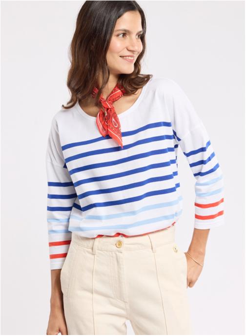 Armor Lux Tee-shirts Marinière 74905 blc/mazarine/placdblue/car femme bleu