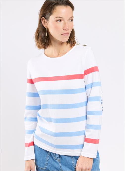 Armor Lux Tee-shirts Marinière 39977 blanc/placid blue/rouge re femme bleu