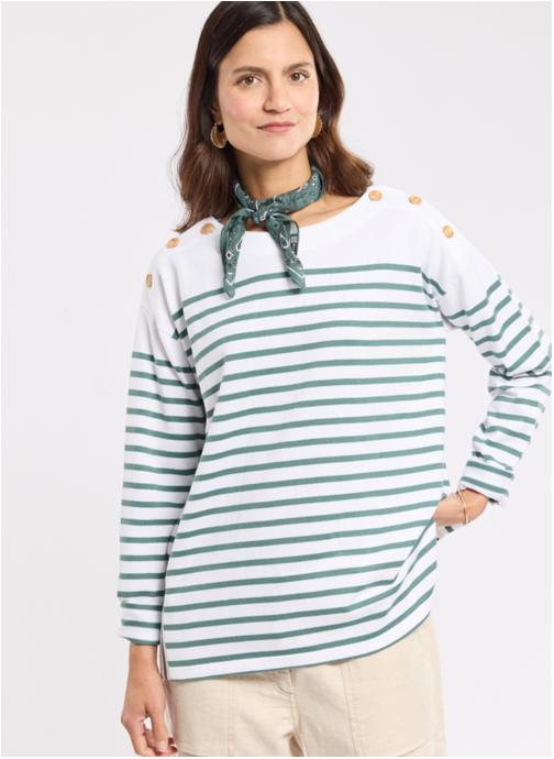 Armor Lux Tee-shirts Marinière 76020 blanc/silver pine femme vert