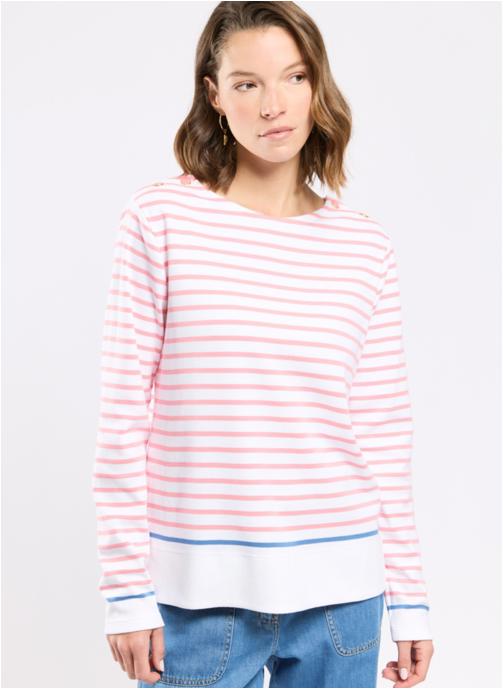 Armor Lux Tee-shirts Marinière 76092 blanc/dahlia/federal blue femme rose