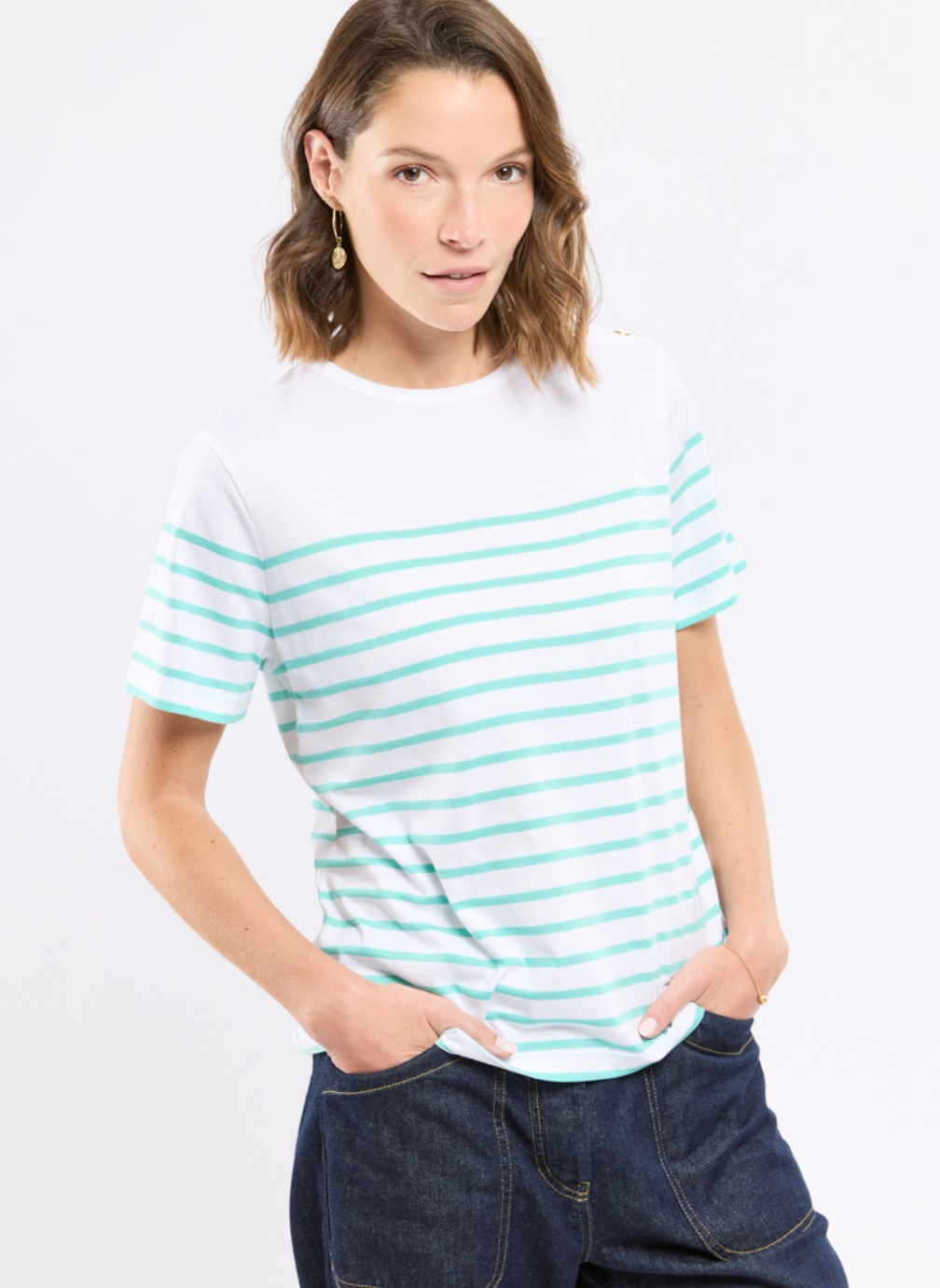 Tee-shirts Marinière 76119 blanc/federal blue femme bleu Armor Lux Tee-shirts Marinière 76119 blanc/federal blue femme bleu Turquoise