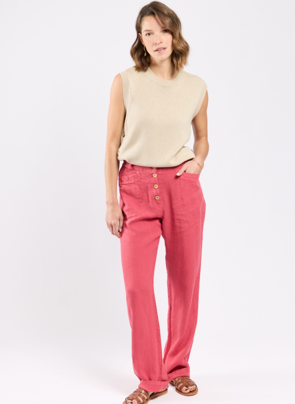 Pantalons droit Pantalon 76054 primerose femme rose Armor Lux Pantalons droit Pantalon 76054 primerose femme rose Rose foncé