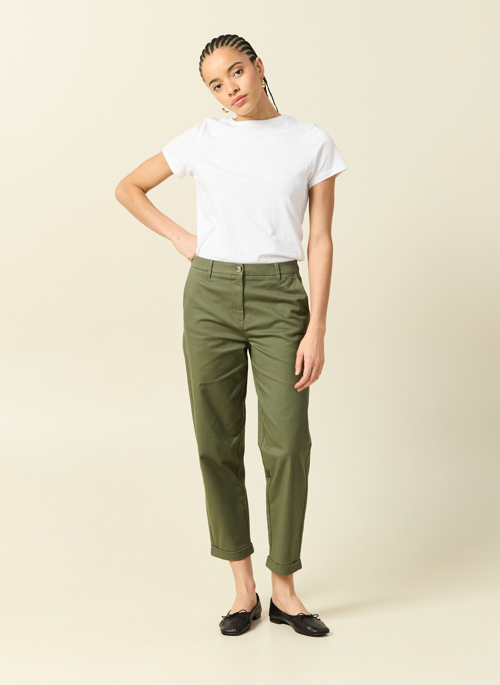 Pantalons droit TAILCHINOF femme vert Bonobo Pantalons droit TAILCHINOF femme vert Kaki