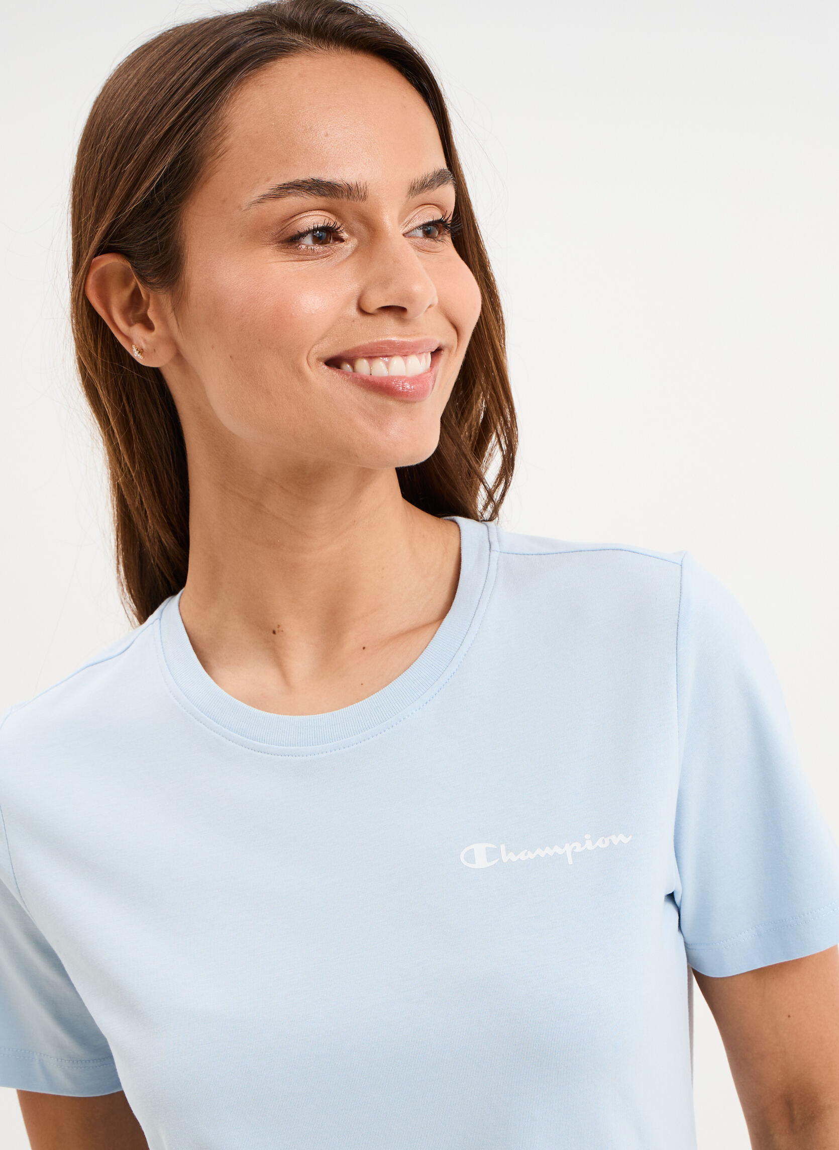 Tee-shirts CHAMP3_TEE_118408BS224 femme bleu Champion Tee-shirts CHAMP3_TEE_118408BS224 femme bleu Bleu clair