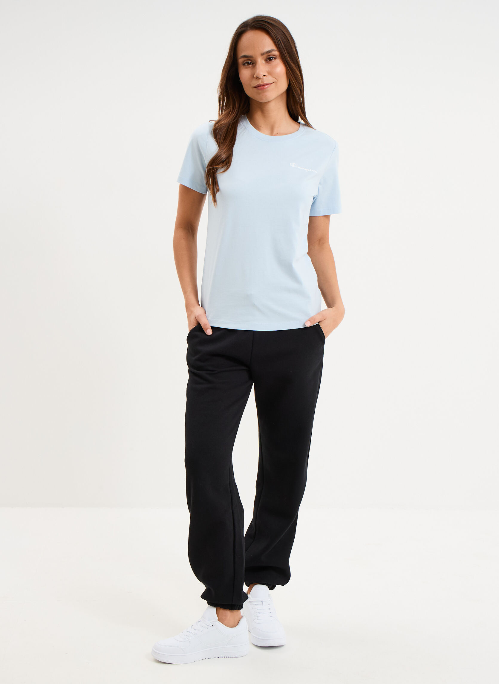 Tee-shirts CHAMP3_TEE_118408BS224 femme bleu Champion Tee-shirts CHAMP3_TEE_118408BS224 femme bleu Bleu clair