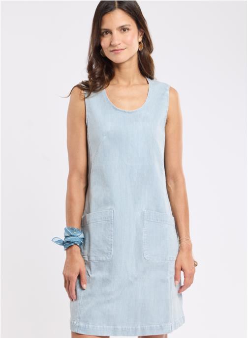 Armor Lux Robes Robe 76053 fines rayures denim/blanc femme bleu