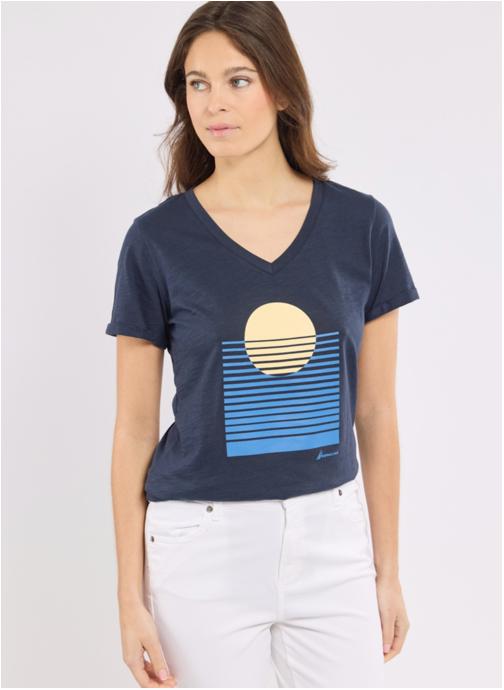 Bermudes Tee-shirts T-shirt Clorys blanc femme bleu