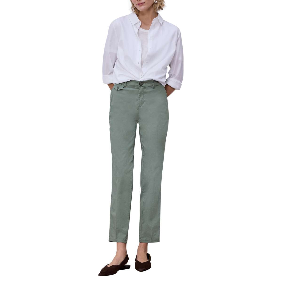 Pantalons droit Pantalon coton taille intermédiaire slim - 380285 30 femme vert Street One Pantalons droit Pantalon coton taille intermédiaire slim - 380285 30 femme vert Vert