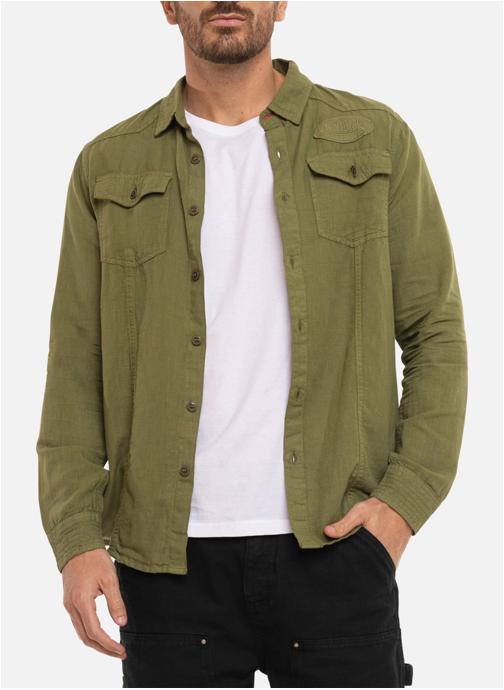Von Dutch Chemises Chemise lin et coton droite - Vd/1/Chl/Lino/K homme vert