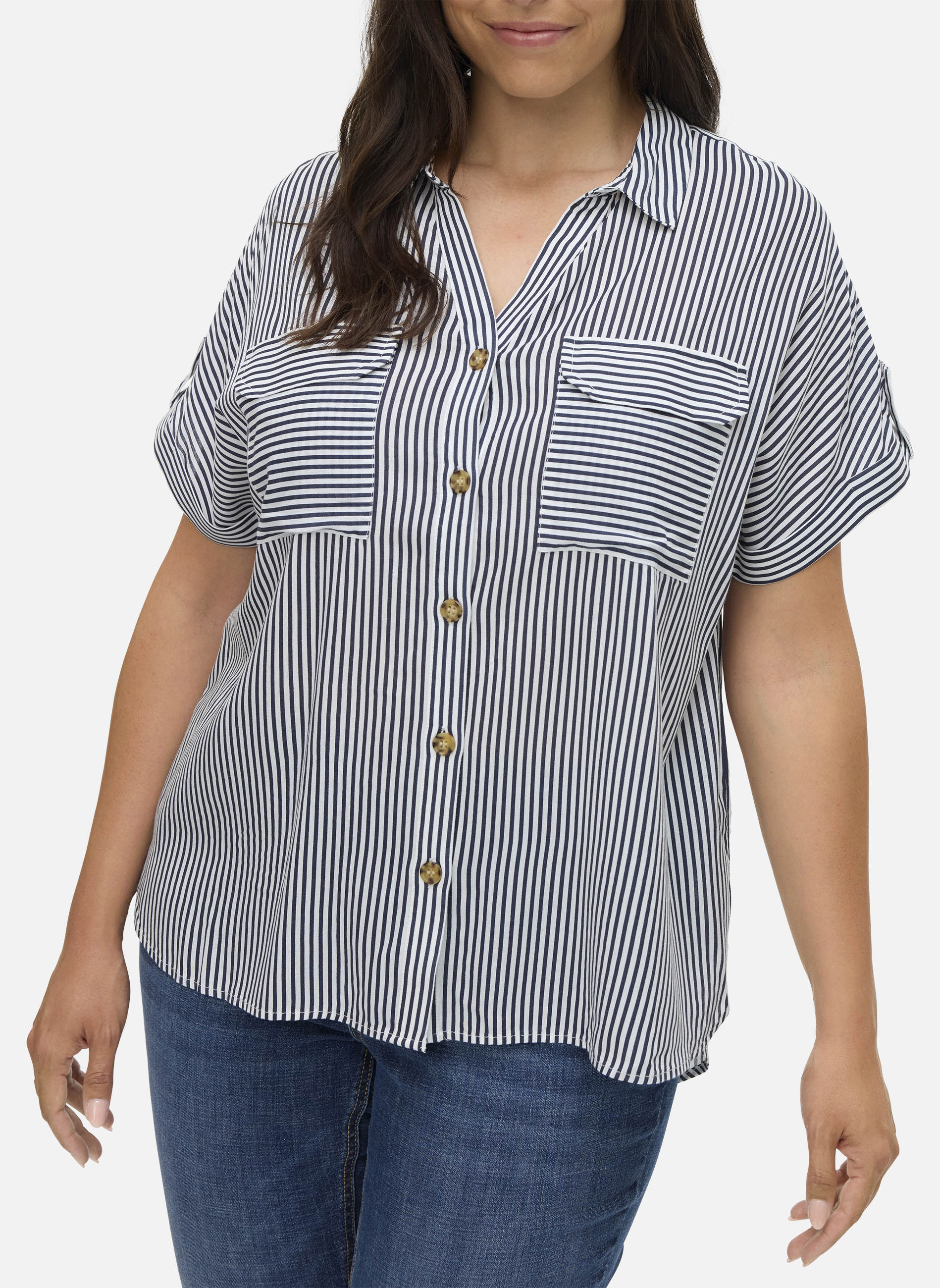 Chemises Chemise à rayures droite - 10311662 femme bleu Vero Moda Curve Chemises Chemise à rayures droite - 10311662 femme bleu Bleu