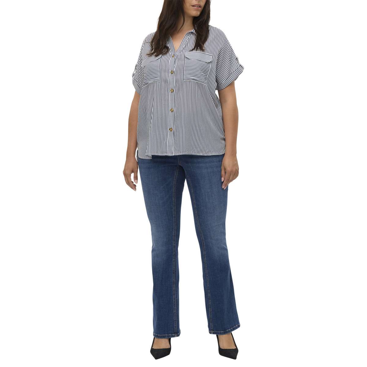 Chemises Chemise à rayures droite - 10311662 femme bleu Vero Moda Curve Chemises Chemise à rayures droite - 10311662 femme bleu Bleu