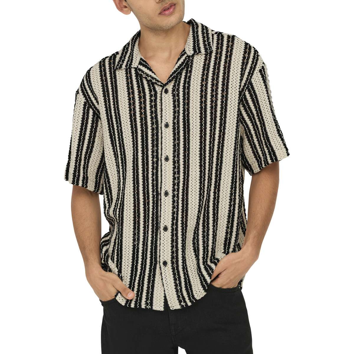Chemises Chemise à motifs droite ONSDANI CROCHET SS SHIRT NOOS - 22030511 homme beige Only & Sons Chemises Chemise à motifs droite ONSDANI CROCHET SS SHIRT NOOS - 22030511 homme beige Beige