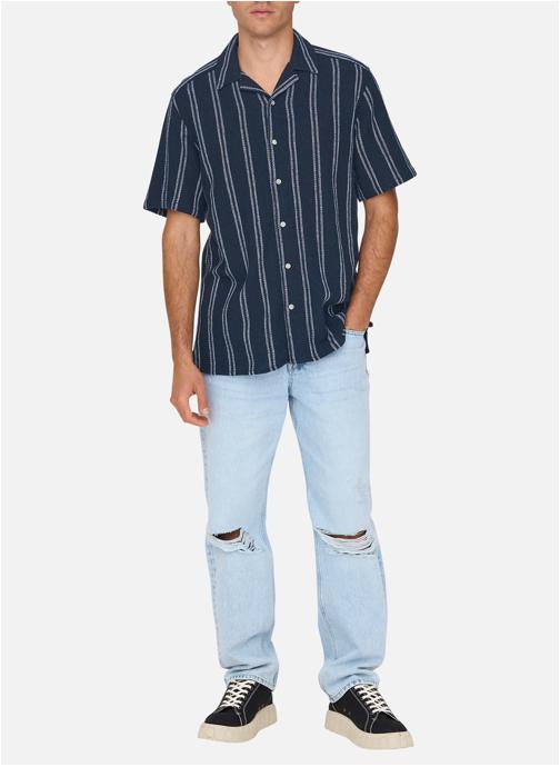 Only & Sons Chemises Chemise à rayures droite ONSTREV LIFE REG STRIPE SS SHIRT NOOS - 22025659 homme bleu