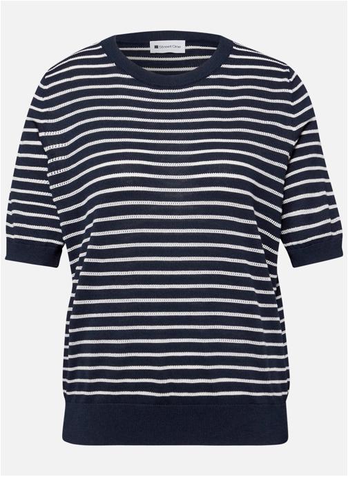 Street One Pulls Pull à rayures col rond droit - 303819 femme bleu