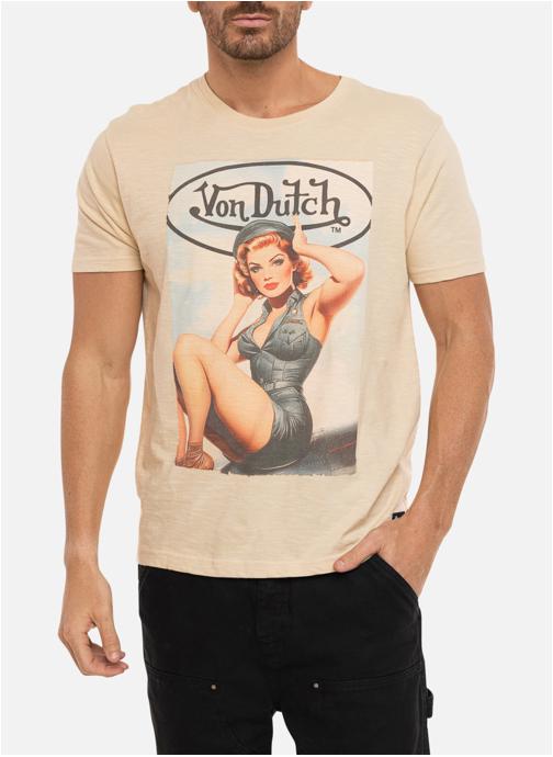 Von Dutch Tee-shirts T-shirt coton col rond droit - Vd/1/Tr/Girls1 homme beige