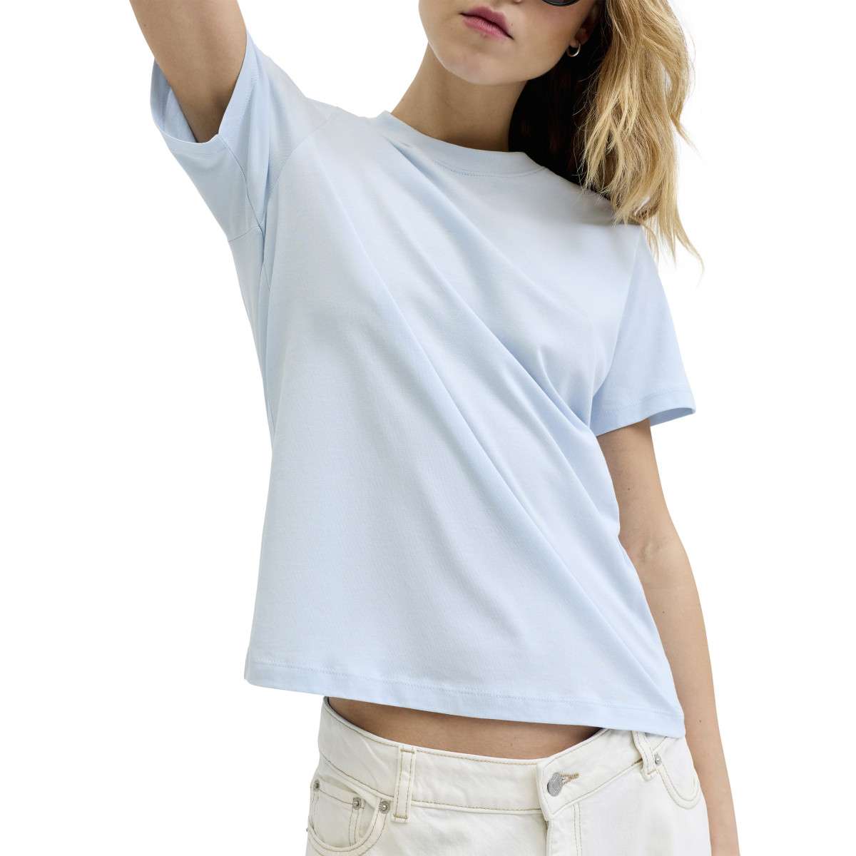 Tee-shirts T-shirt coton biologique col rond droite - 12200182 femme bleu JJXX Tee-shirts T-shirt coton biologique col rond droite - 12200182 femme bleu Bleu