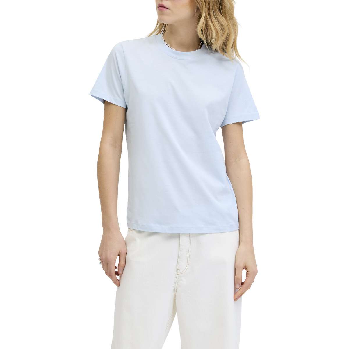 Tee-shirts T-shirt coton biologique col rond droite - 12200182 femme bleu JJXX Tee-shirts T-shirt coton biologique col rond droite - 12200182 femme bleu Bleu