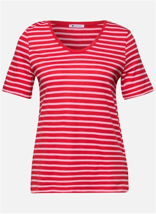 Street One Tee-shirts T-shirt à rayures col rond droit - 324772 femme rouge