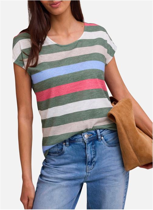 Street One Tee-shirts T-shirt à rayures col rond droit - 324498 femme vert