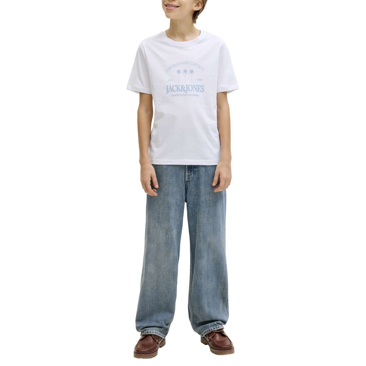 Tee-shirts T-shirt coton biologique col rond droit - 12298349 garçon blanc Jack & Jones Tee-shirts T-shirt coton biologique col rond droit - 12298349 garçon blanc Blanc