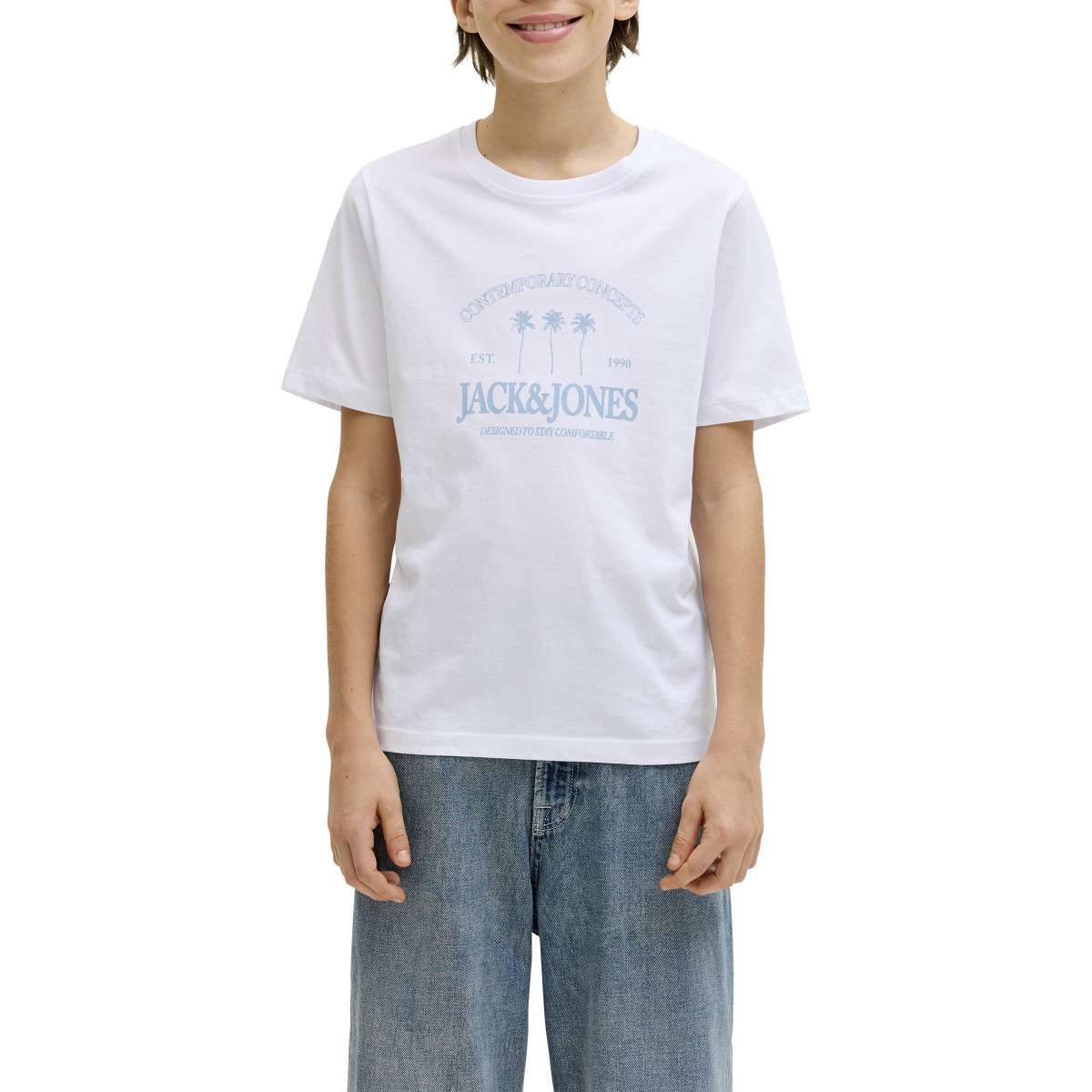 Tee-shirts T-shirt coton biologique col rond droit - 12298349 garçon blanc Jack & Jones Tee-shirts T-shirt coton biologique col rond droit - 12298349 garçon blanc Blanc